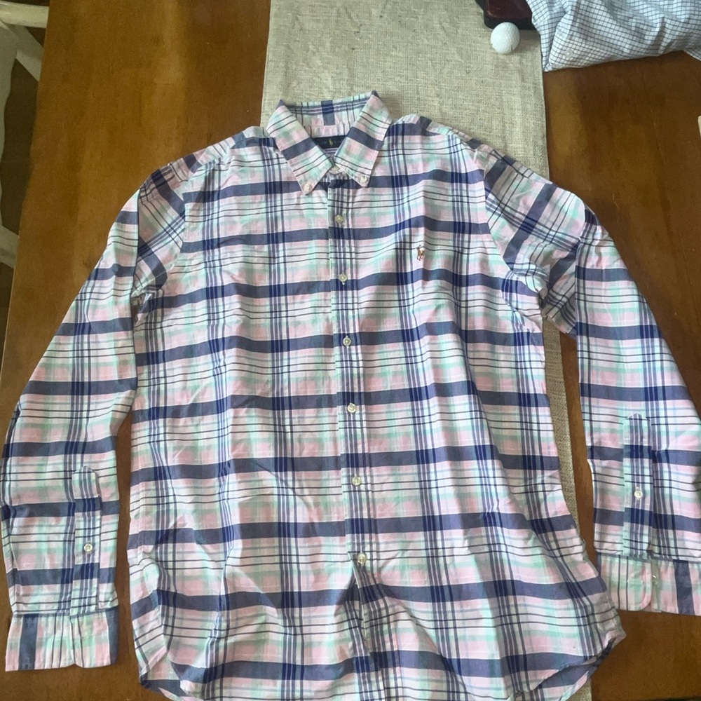 Polo by Ralph Lauren Pink and Blue Casual Button Down Shirt